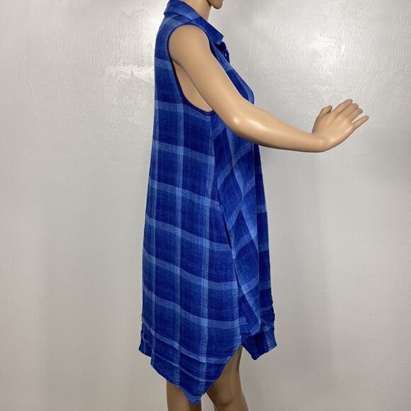 Isabella Sinclair Anthropology Sleeveless Blue Check Print Shirt Dress Size XSP - Picture 5 of 10